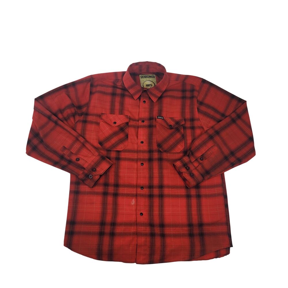 Dixxon Flannel AMP'D Button Down Shirt XL Red Black Plaid D-Tech Limited